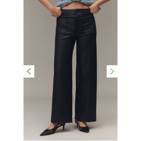 Maeve Anthropologie Colette Faux Leather Wide Leg Pants 31 Black Full Length - Picture 10 of 10